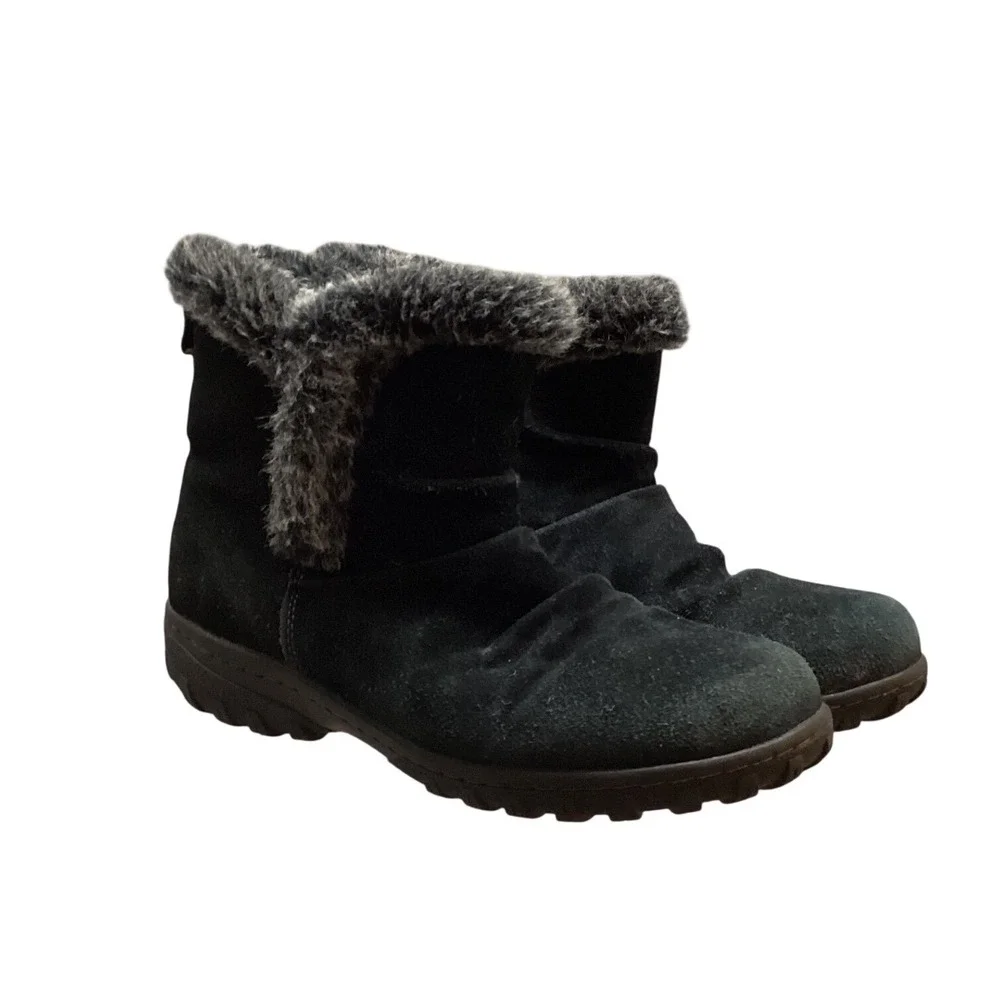 Khombo Black Suede Faux Fur Lined Winter Ankle Boots Women's‎ Size 7